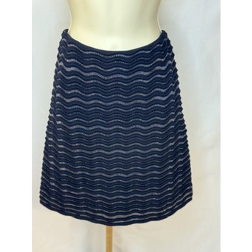 Tory Burch Wavy A-Line Knit Skirt - Navy Blue with Metallic Accents